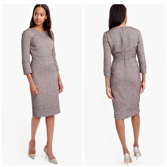 NWT J. Crew Tweed 3/4 Sleeve Sheath Dress Gray Coral Size 4 Style E4375 Career - Picture 1 of 16